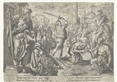 Paavalin marttyyrikuolema Kristuksen ja apostolien marttyyrikuolema (sarjan nimi) tekijältä Hendrick Goltzius