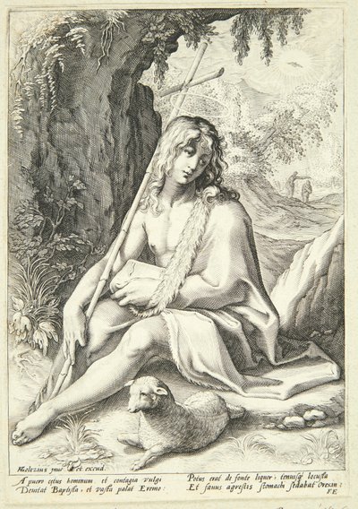 Johannes Kastaja erämaassa tekijältä Hendrick Goltzius