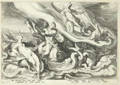 Juno valittaa Kallistosta Okeanosille ja Tethysille tekijältä Hendrick Goltzius