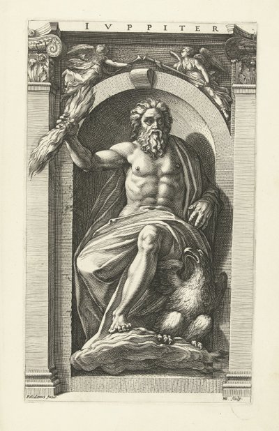 Jupiter Jupiter (otsikko esineessä) Kahdeksan klassista jumalaa (sarjan nimi) tekijältä Hendrick Goltzius