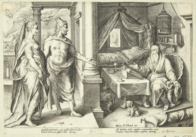 Jupiter ja Juno neuvottelevat Teiresiasta tekijältä Hendrick Goltzius