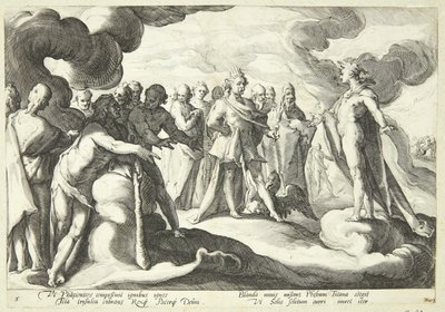 Jupiter ja jumalat pyytävät Heliosia ottamaan uudelleen auringon vaunun hallintaan tekijältä Hendrick Goltzius