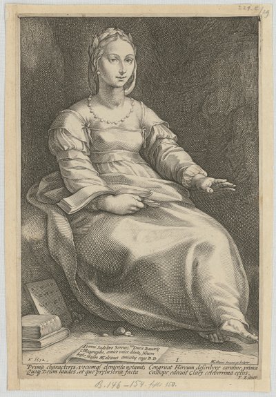 Kalliope, sarjan ”Yhdeksän muusa” 1. lehti tekijältä Hendrick Goltzius