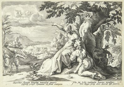 Clymene rohkaisee Phaetonia löytämään Heliosin tekijältä Hendrick Goltzius