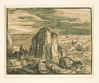 Maisema kalliolla meren rannalla tekijältä Hendrick Goltzius