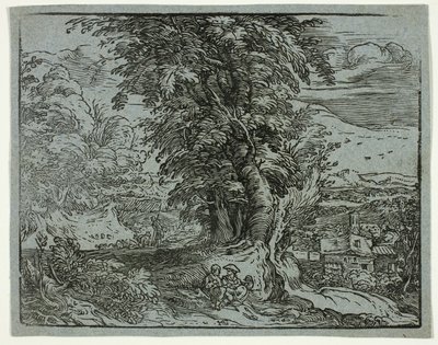 Maisema paimenparin kanssa neljästä pienestä maisemasta tekijältä Hendrick Goltzius
