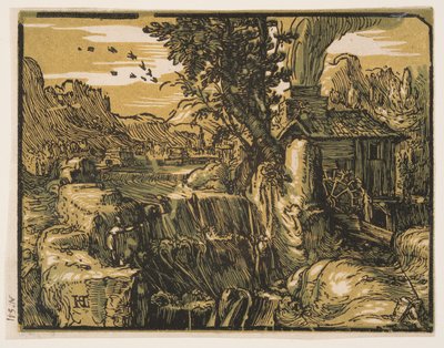 Maisema vesiputouksen kanssa tekijältä Hendrick Goltzius