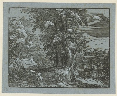 Maisema istuva pari Neljä pientä maisemaa (sarjan nimi) tekijältä Hendrick Goltzius