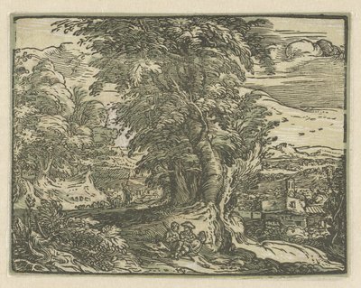 Maisema istuva pari Neljä pientä maisemaa (sarjan nimi) tekijältä Hendrick Goltzius