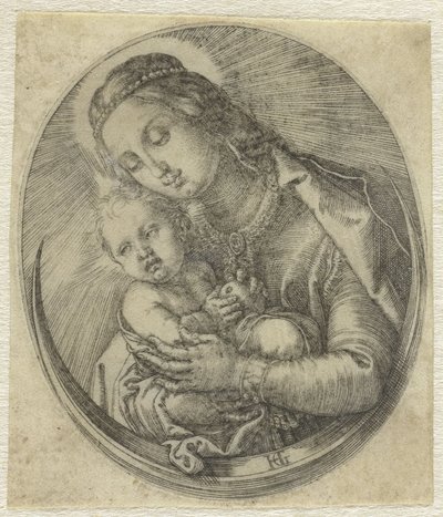 Maria Kristuslapsen kanssa puolikuussa tekijältä Hendrick Goltzius