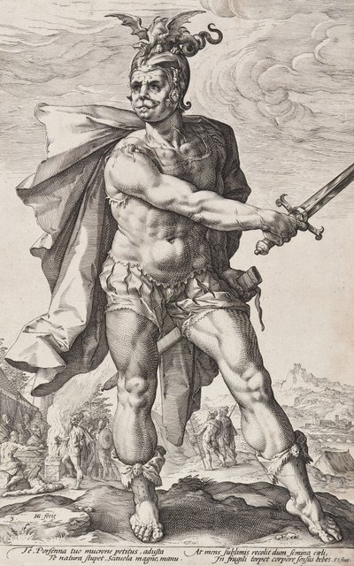 Mucius Scaevola (Roomalaiset sankarit, lehti 3) tekijältä Hendrick Goltzius