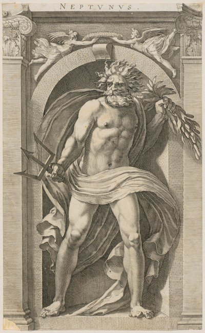 Neptunus, sarjan ”Kahdeksan antiikin jumaluutta” 2. sivu tekijältä Hendrick Goltzius