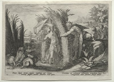Pan jahtaa Syrinxiä tekijältä Hendrick Goltzius