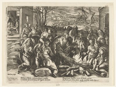 Kyykäärme puri Paulia kädestä Apostolien historia (sarjan nimi) tekijältä Hendrick Goltzius