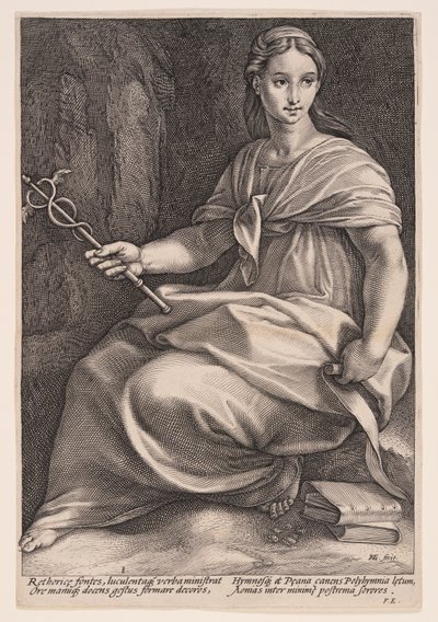 Polyhymnia, kuororunouden muusa, teoksesta The Nine Muses (Yhdeksän muusaa). tekijältä Hendrick Goltzius
