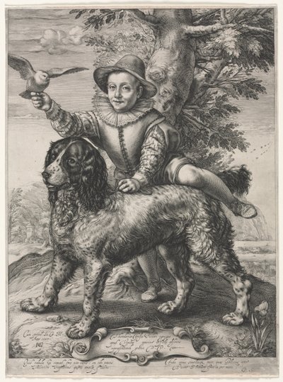 Muotokuva Frederick de Vriesistä ja hänen koirastaan tekijältä Hendrick Goltzius