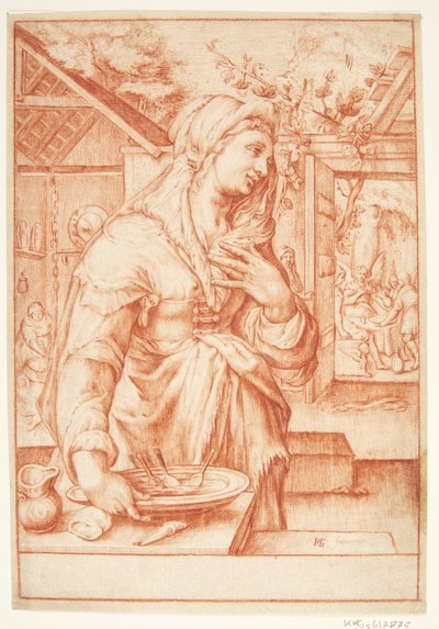 Sarah keittiössä tekijältä Hendrick Goltzius