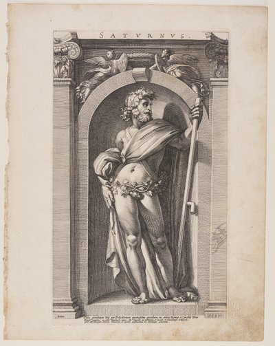 Saturnus (Saturnus), kahdeksasta pakanallisesta jumalasta. tekijältä Hendrick Goltzius