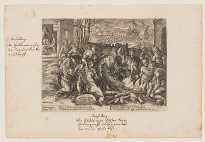 Pyhä Paavali kyykäärmeen puremana, Acta Apostolorum (Apostolien teot) -teoksesta. tekijältä Hendrick Goltzius