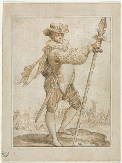 Pysyvä upseeri pitelee villisian keihästä tekijältä Hendrick Goltzius