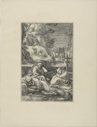 Agonia puutarhassa, toinen levy Kristuksen kärsimyksestä. tekijältä Hendrick Goltzius