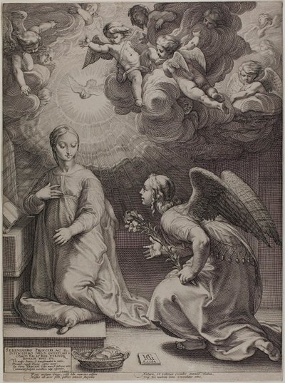 Annunciation, levy yksi kirjasta The Birth and Early Life of Christ tekijältä Hendrick Goltzius