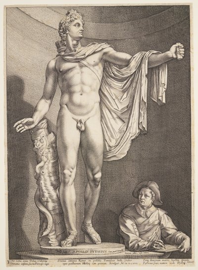 Belvederen Apollo, kolmesta kuuluisasta antiikkipatsaasta Roomassa tekijältä Hendrick Goltzius