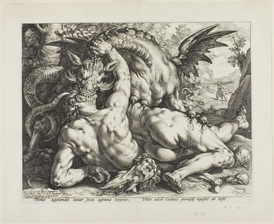 Lohikäärme syö Cadmuksen seuralaisia tekijältä Hendrick Goltzius