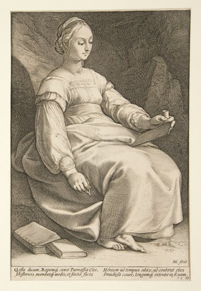Yhdeksän muusaa: Clio, #4 9:n sarjassa tekijältä Hendrick Goltzius