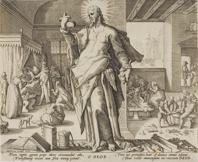Lääkäri, jota pidetään Jumalana, levy yksi lääketieteen ammatin vertauksista. tekijältä Hendrick Goltzius