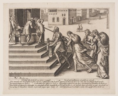 Epätasa-arvoinen oikeus, laatta 4 teoksesta Lain väärinkäytökset. tekijältä Hendrick Goltzius