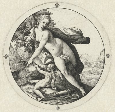 Venus ja Cupid Venus jäätyy ilman Ceresta ja Bacchusta (otsikko esineessä) tekijältä Hendrick Goltzius