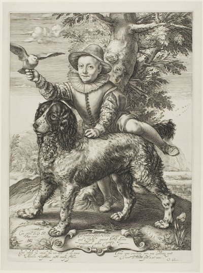 Vries, Frederik de (kuoli 1613) taidemaalari Dirck de Vriesin poika, Goltziuksen oppilas, Goltziuksen koiran kanssa. tekijältä Hendrick Goltzius