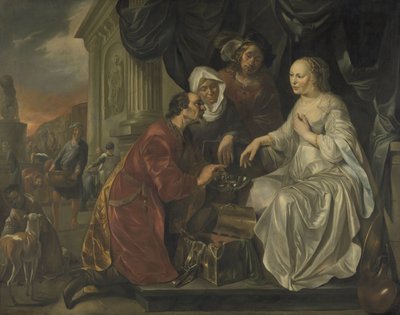 Rebecca vastaanottaa lahjoja Abrahamin palvelijalta tekijältä Hendrick Heerschop