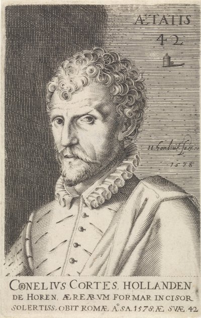 Cornelis Cortin muotokuva Maineikkaat artistit (sarjan nimi) tekijältä Hendrick Hondius (I)