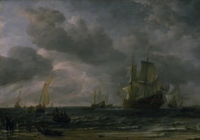 Laivat tuulessa Hollannin rannikolla tekijältä Hendrick Jacobsz Dubbels