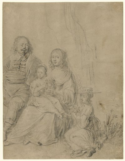 Perheryhmä, johon kuuluu vanhemmat ja kaksi tytärtä tekijältä Hendrick Martensz. Sorgh (attributed to)