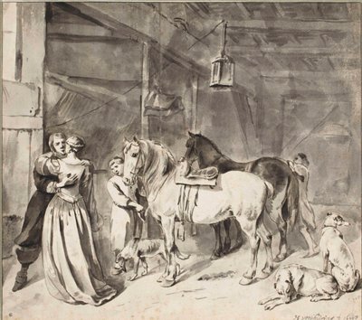 Cavalier jättämässä hyvästit naiselle, 1678 tekijältä Hendrick Verschuring