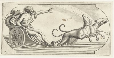Merijumala vaunuissa Nouveau Livre des Dieux et Deeßes De la Marine Bouckje of Sea Gods and Goddess (sarjan nimi) tekijältä Hendrick de Keyser (I)