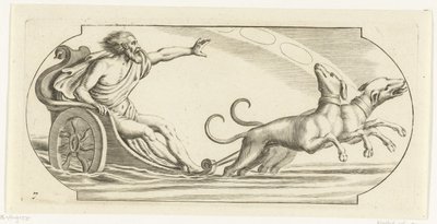 Marssi vaunuissa Nouveau Livre des Dieux et Deeßes De la Marine Bouckje of Sea Gods and Goddess (sarjan nimi) tekijältä Hendrick de Keyser (I)