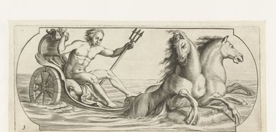 Neptunus vaunuissa Nouveau Livre des Dieux et Deeßes De la Marine Bouckje of Sea Gods and Goddess (sarjan nimi) tekijältä Hendrick de Keyser (I)