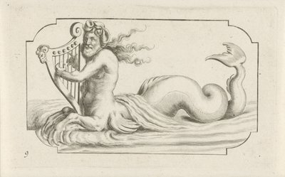 Triton soittaa harppua Nouveau Livre des Dieux et Deeßes De la Marine Bouckje of Sea Gods and Goddess (sarjan nimi) tekijältä Hendrick de Keyser (I)