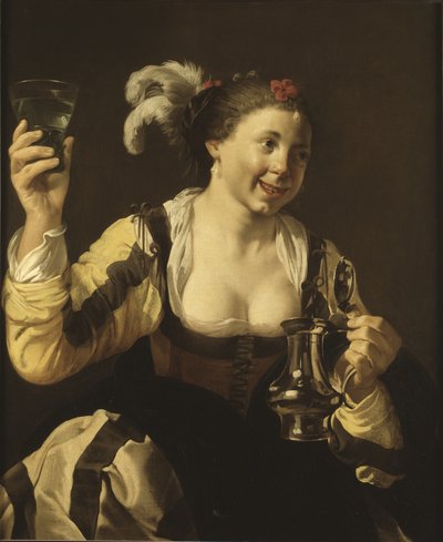 Tyttö pitelee lasia, n. 1620 tekijältä Hendrick ter Brugghen