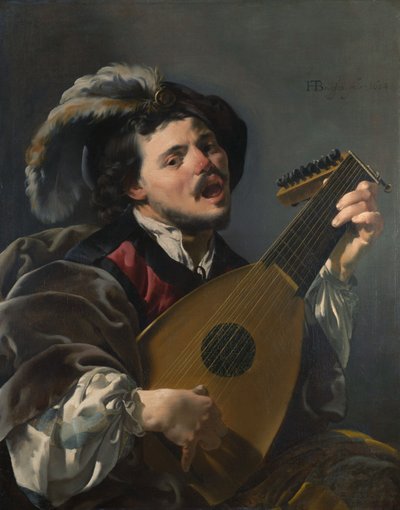 Hollanti: Zingende lute spelen man Mies soittaa luuttua tekijältä Hendrick ter Brugghen
