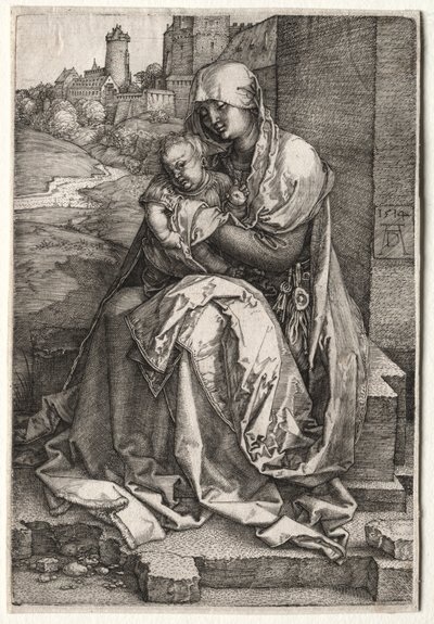 Neitsyt ja lapsi istuvat seinällä tekijältä Hendrick ter Brugghen