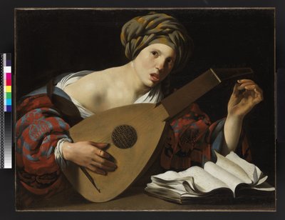 Nuori nainen virittää luuttua, n. 1626-27 tekijältä Hendrick ter Brugghen