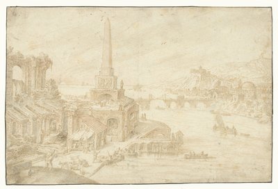 Obeliski naast rauniot Regions, Ruralities, Fundorum (...) (sarjan nimi) tekijältä Hendrick van Cleve