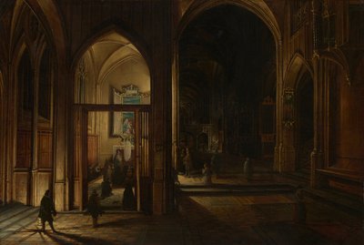 Goottilaisen kirkon sisätilat yöllä tekijältä Hendrick van Steenwijk the Younger