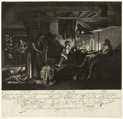 Jupiter ja Merkurius Philemonin ja Bauciksen talossa. tekijältä Hendrick von Goudt