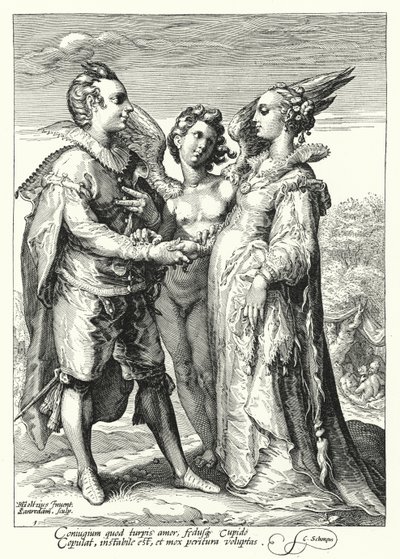 Avioliitto rakkaudesta, virkamies Cupid (kaiverrus) tekijältä Hendrik (after) Goltzius